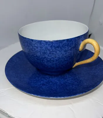 $250 • Buy LAURE JAPY PARIS Blue Breakfast Cup Yellow Handle & Blue Saucer French Porcelain