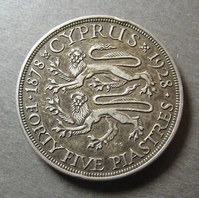 1928 Cyprus 45 Piastres - Silver - British Commonwealth George V - (P3995) • $96