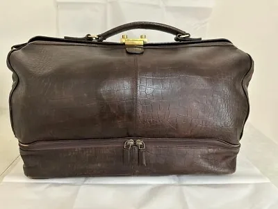 Hidesign Large Croc Embossed Brown Leather Top Frame Duffle Bag • $59.95