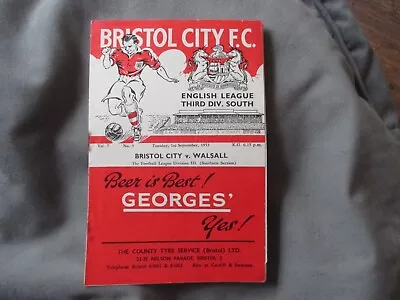 Bristol City V Walsall 1/9/1953 • £10