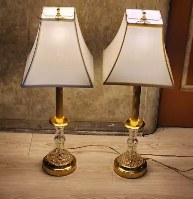 *RARE* Pair Of Waterford Crystal And Brass Alana Buffet Lamps 29  Good Condition • $325