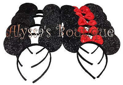 Minnie Mickey Mouse Ears Headbands 12 Pc Black Red Shiny Birthday Party Costume • $14.99