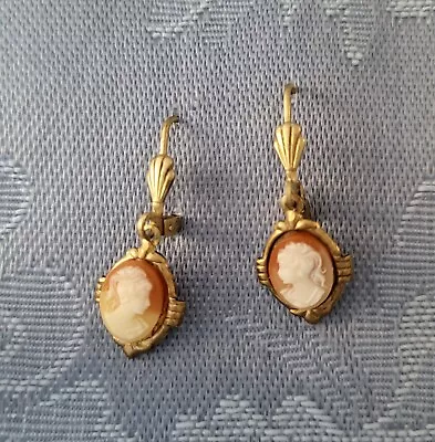 Victorian Style LEVERBACK EARRINGS Made With CARNELIAN VINTAGE CAMEO • $16
