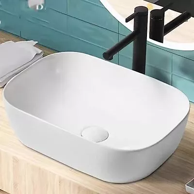 Large Bathroom Counter Top Ceramic Wash Basin Cloakroom Gloss Sink White 460x325 • £30.99