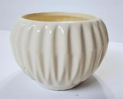 Vintage MCCOY POTTERY Planter Vase Round Ribbed Ivory White MCM Retro USA • $19.99