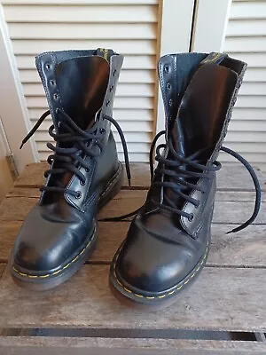 Vintage Doc Martens England Black Leather 10 Eye Boots Women’s Size US 7 UK 5 • $140