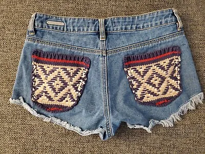 PS Erin Wasson Cut Off Denim Shorts Size 28 Crochet Woven Pockets Distressed • $14.75