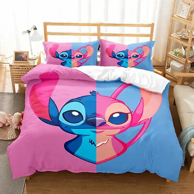 Stitch And Angel Lovers Duvet Cover Pillowcase Bedroom Bedding Set Gift US Size • $61.49