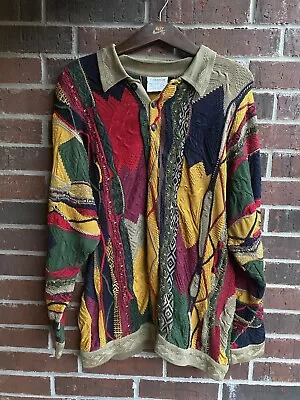 Vintage Coogi Sweater Australia XL Multi Color 90’s 3D Knit Abstract • $300