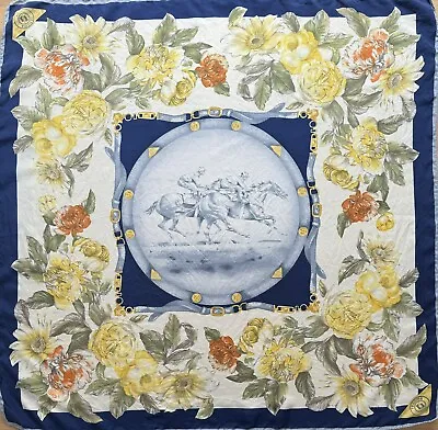 Vintage Renoma Paris 100% Silk Scarf Luxury Gift Horse Races Print • £69.95