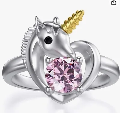 AOBOCO Unicorn Gifts For Girls Sterling Silver Cute Unicorn Ring Size 7 • £11