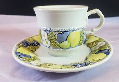 Vernon Ware By Metlox Poppytrail Florence  Cup & Saucer Embossed Fruit Rim 69-82 • $17.95