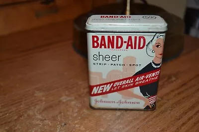 Vintage Johnson Band Aid Metal Tin Can Box Black Dress Sheer Bandages Strip • $19.99