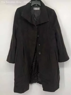 Max Mara Womens Brown Virgin Wool Long Sleeve Button Front Winter Coat Size 14 • $31