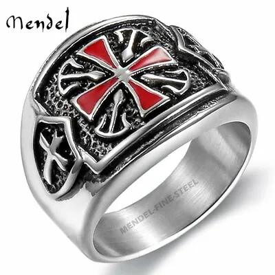MENDEL Stainless Steel Mens Knights Templar Crusader Cross Ring Band Size 7-15 • $11.99