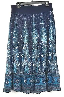 Metro Wear Womens Blue Pattern Skirt Wide Band Elastic Waist Pleated Detail S • $13.57
