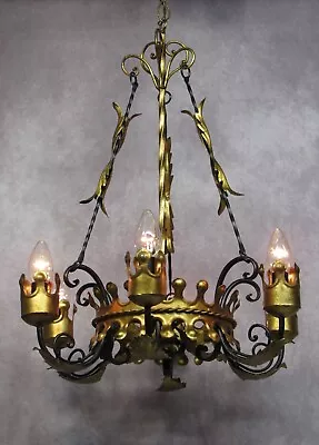 Vintage Antique Large Gold Gilt Gothic Chandelier Spanish Revival 54  L X 20  W • $595