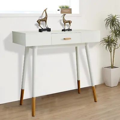 Euro Console Sofa Table With Bamboo Legs White And Dark Oak (Collectible) 4579 • $55.99