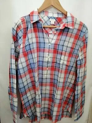 NEW J.CREW Womens Blouse Shirt Top Size M Blue Red White Plaid $65 • £21.85