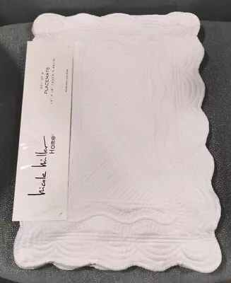 S/4 NEW Nicole Miller RECTANGLE Quilted PLACEMATS CHARGER Fabric White 13  X 19  • $31.95