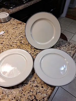 Mikasa Belair Dinner Plates L2802 Ivory China Japan Platinum Trim X 3 • $25