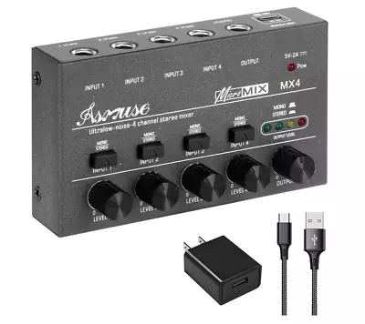 4 Channel Audio Mixer Low-Noise Mini Stereo Line Mixer DC 5V Power Supply • $23.43