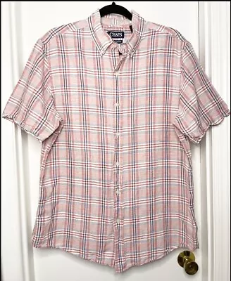 Chaps Shirt Men’s Size Large Linen Cotton Button Down Short Sleeve Casual Resort • $14.99