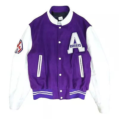 Vintage Assumption College Wool Leather Letterman Varsity Jacket Size XL Purple • $100