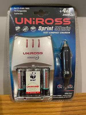 UNIROSS Sprint 90Min Battery Charger 4 X AA 2500mha Batteries Charger Plug Car • £12