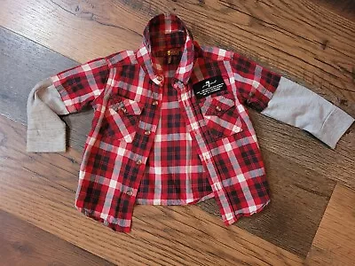 7 For All Mankind Red Plaid  Shirt 12 M Baby Boy Toddler Button Up 12 Month NWOT • $12.99