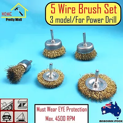 5 Pcs Wire Brush Wheel Cup Drill Set Clean Power Air Rust Paint Removal Wheel Br • $17.20