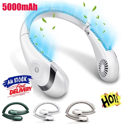 $20.99 • Buy 5000Mah Neck Fan Bladeless Hanging Air Cooler Quiet Rechargeable USB Portable AU