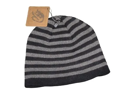 BNWT  KANGAROO POO Striped Skull Beanie Hat  Navy Blue Grey  S / M • £4.99