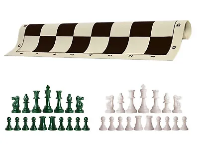 Army & White Chess Pieces 20  Black Vinyl Board - Single Weight Chess Set • $22.95