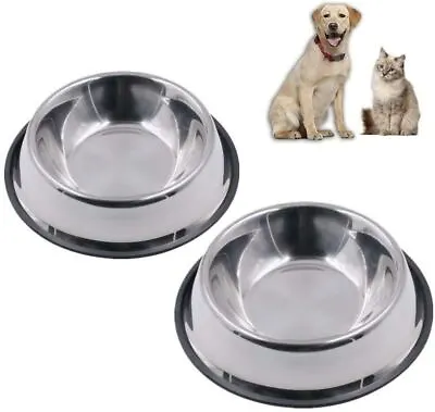 £6.99 • Buy 2x 18cm Stainless Steel Non Slip Dog Puppy Animal Feeding Food Water Bowl Dish