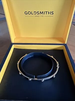 9CT YELLOW GOLD & CZ Round Bezel Hinged Bangle Bracelet • £189.99