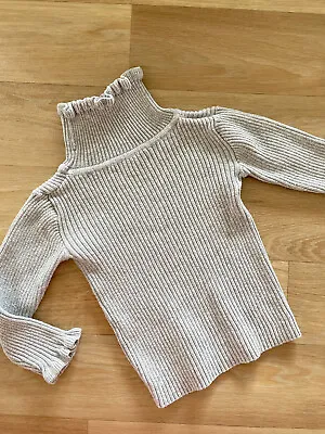 Baby Girl 9-12 Months Matalan Grey Ribbed Skinny Fit Roll Polo Neck Top • £2.50