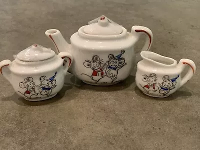 Vintage Japan Miniature Teapot Tea Pot Creamer Sugar Porcelain Birthday Mice • $12