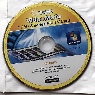 ComproDTV 4 Video Mate T/M/S Series PCI TV Card Windows 7 CD Software • $24.95