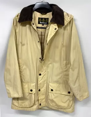 Barbour Wax Jacket Mens M Cream Beaufort Cotton Acrylic Wax Coated Hood 970 • $1.23
