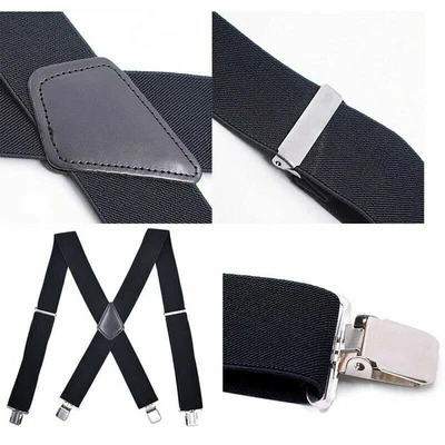 £6.88 • Buy 50mm Heavy Duty Work Trouser Braces Highly Unisex Elasticated Suspenders Black