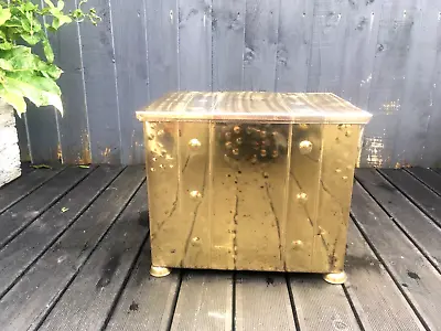 Art Deco Brass Plated Lidded Coal Box Storage Bucket Bin Chest Kindling Vintage • £160