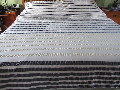 Nicole Miller Full/ Queen Duvet Cover 90 X90  Stripes Blue Gray Yellow White • $24.95