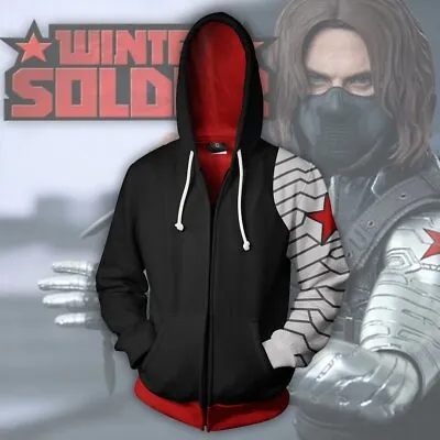 Winter Soldier Hoodie 3D Printed Hooded Cosplay Zipper Sweatshirt Clothing Coat • $41.36