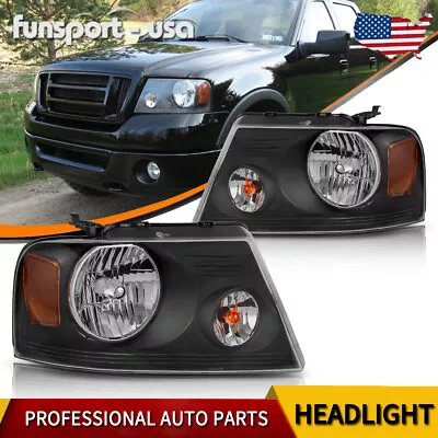 Headlights For 2004-2008 Ford F-150 Pickup Black Housing Amber Corner Pair • $58.99