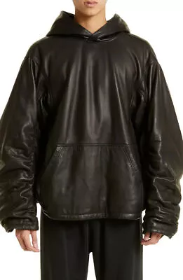 Men's Black Oversized Casual Hoodie Leather Jacket Kangaroo Pocket Soft Coat • $109.36