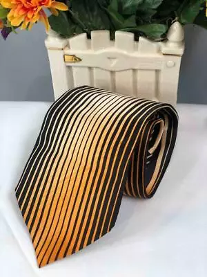 VITALIANO PANCALDI Italy Men's 60  Silk Ties In Orange Gold/ Black Stripes • $62.99