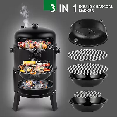 32  Charcoal Smoker BBQ Grill 3IN1 Outdoor Vertical Smoke Portable Meat Cooker • $49.99