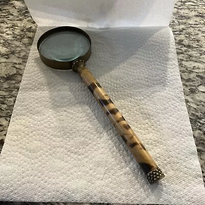 Vintage Brass & Bamboo Decorator Magnifying Glass Large Ornate  Heavy! • $25