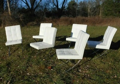 $700 • Buy Set Of 6 Vintage/used Barcelona Style  X  Base Chrome Chairs